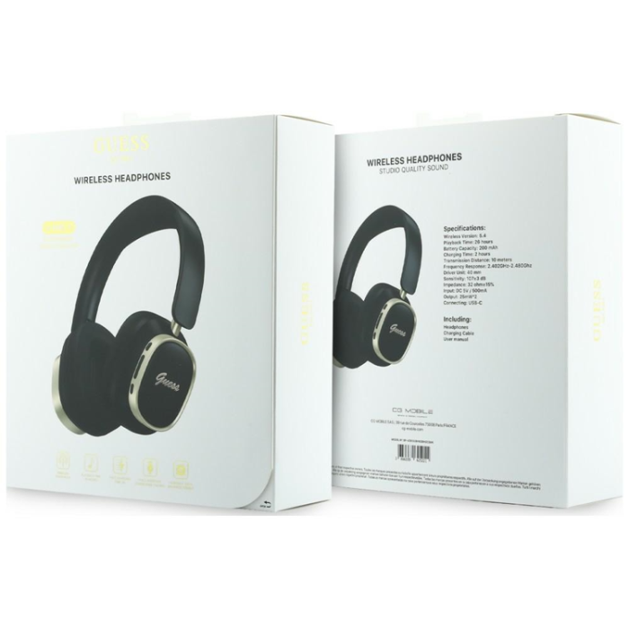 Guess - Guess On-Ear Hörlurar Bluetooth ENC Rectangle Metal Script - Svart