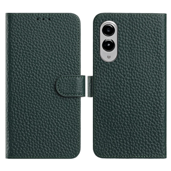 A-One Brand - Galaxy S25 Edge Plånboksfodral Äkta Läder Litchi - Grön