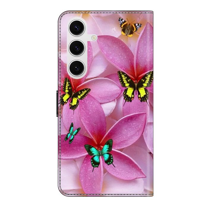 OEM - Samsung Galaxy S26 Fodral Mönstertryck Ställ Läder Flip - Rosa Fjäril