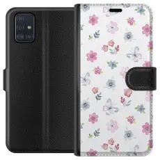 Gustaf - Pl&aring;nboksfodral till Samsung Galaxy A51 med Blommor och fj&auml;rillar