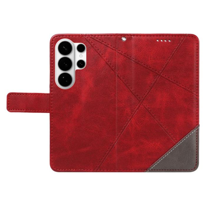 OEM - Samsung Galaxy S26 Ultra Fodral Äkta Läder Geometrisk Design - Röd