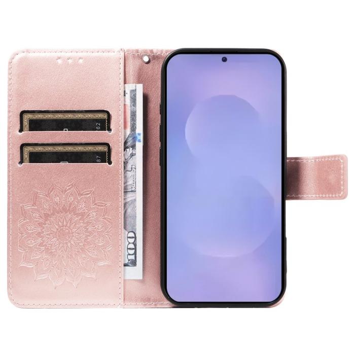 OEM - Samsung Galaxy S26 Plus Plånboksfodral Konstläder Solrostryck - Roséguld