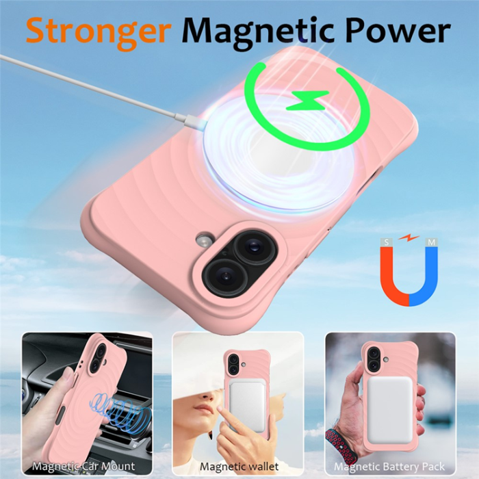 A-One Brand - iPhone 17 Mobilskal MagSafe Silikon Ripple Liquid - Rosa