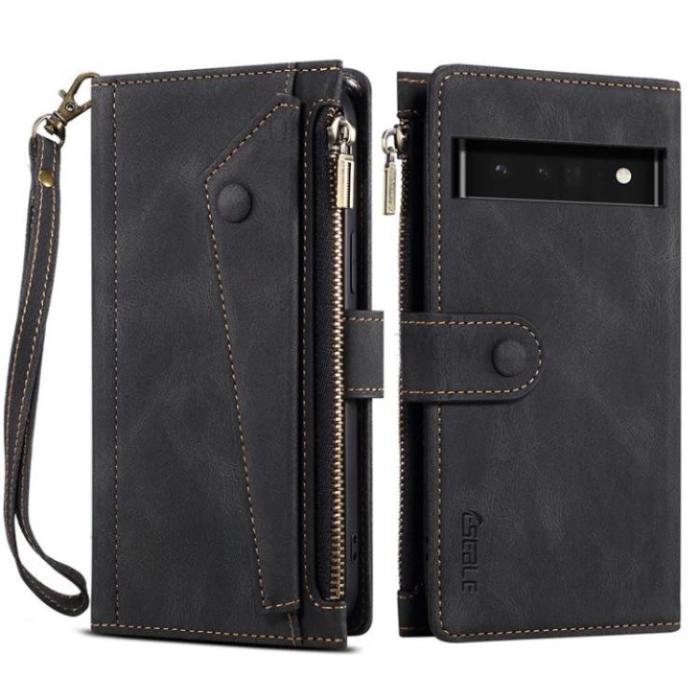 ESEBLE - ESEBLE Google Pixel 6a Plånboksfodral Zippered Kickstand - Svart