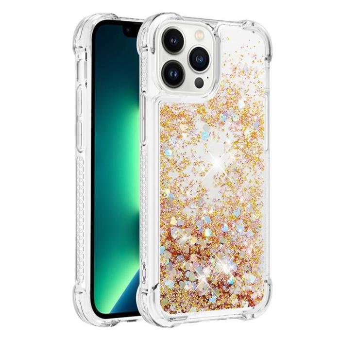 OEM - iPhone 14 Pro Max Skal Liquid Floating Glitter - Guld