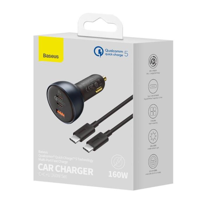 BASEUS - Baseus PD Billaddare 160W USB Till 2x Tpy-C - Grå