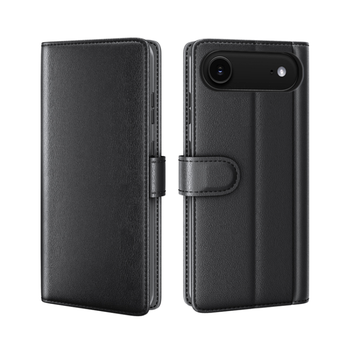 A-One Brand - iPhone 17 Air Plånboksfodral Äkta Läder - Svart