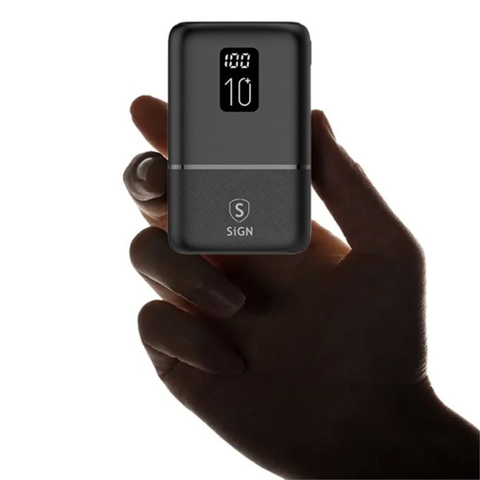 SiGN - SiGN Powerbank 10000 mAH Mini Q.C med Display - Svart
