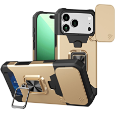 A-One Brand - iPhone 17 Pro Max Mobilskal Slide Lens Lid med Kortfack - Guld