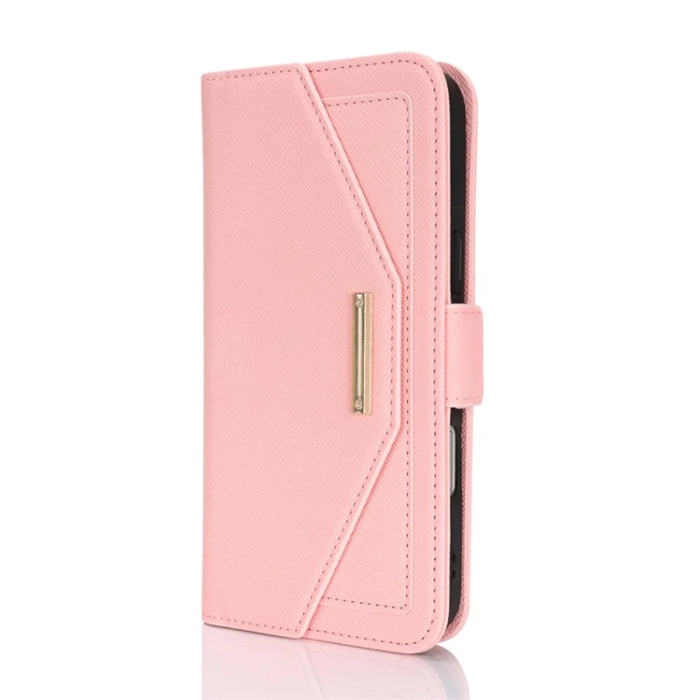 A-One Brand - iPhone 17 Pro Plånboksfodral Cross Texture med Axelrem - Roséguld