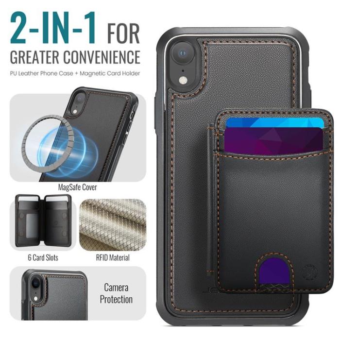 OEM - JEEHOOD Mobilskal till iPhone XR Konstläder MagSafe med Kortfack - Svart