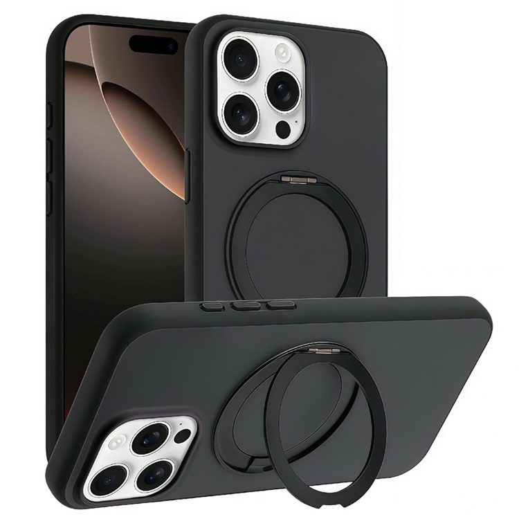 iPhone 16 Pro Mobilskal MagSafe Rotary Kickstand Skin Touch (Svart) | 2353 | AlltMobil
