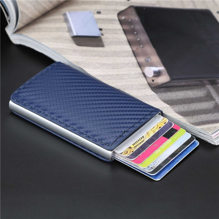 BAELLERRY - BAELLERRY Korthållare RFID Automatic Pop Up PU-läder - Blå