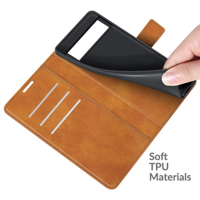OEM - Folio Flip Läder Plånboksfodral Google Pixel 6 - Brun