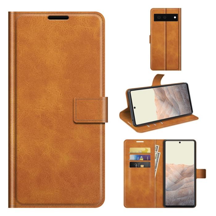 OEM - Folio Flip Läder Plånboksfodral Google Pixel 6 - Brun