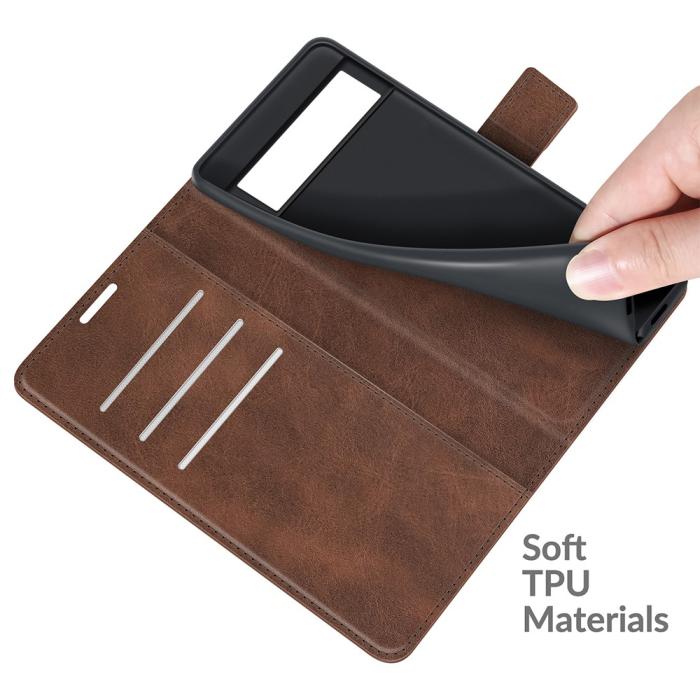 UTGATT1 - Folio Flip Läder Plånboksfodral Google Pixel 6 - Coffee