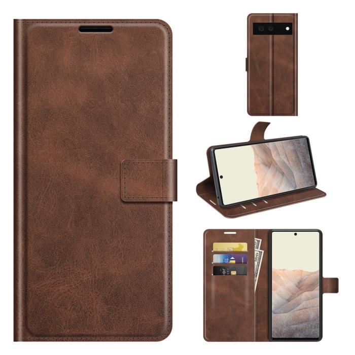 UTGATT1 - Folio Flip Läder Plånboksfodral Google Pixel 6 - Coffee