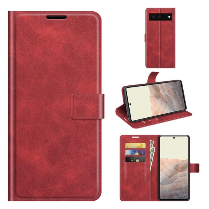A-One Brand - Folio Flip Läder Plånboksfodral Google Pixel 6 - Röd