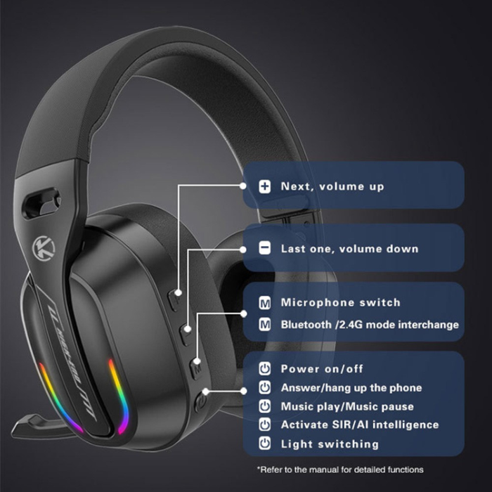 A-One Brand - Over-Ear Gaming Trådlösa Hörlurar Bluetooth Mikrofon LED-ljus