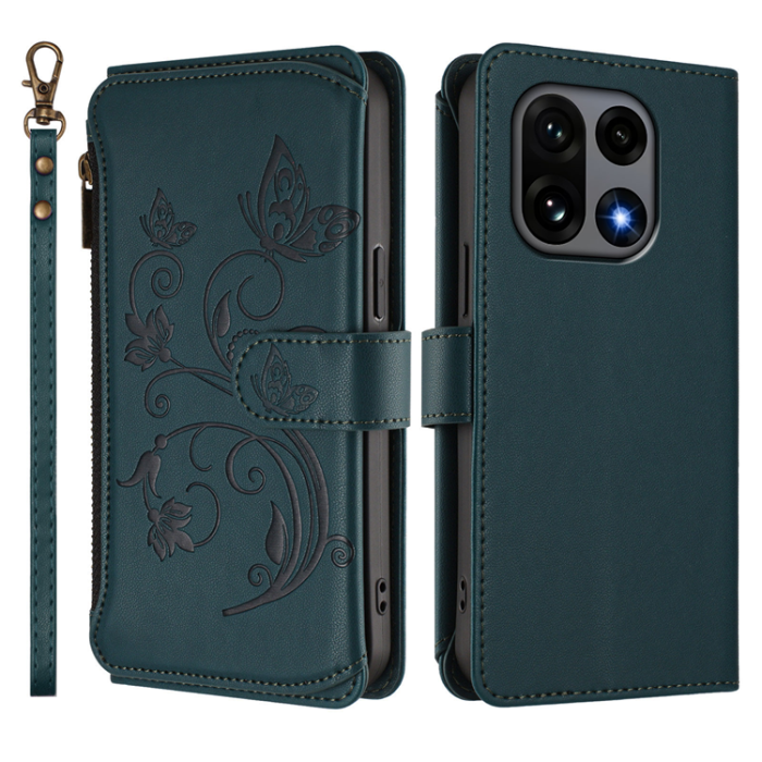 A-One Brand - OnePlus 15 Konstläder Plånboksfodral Butterfly Floral Imprint Zipper