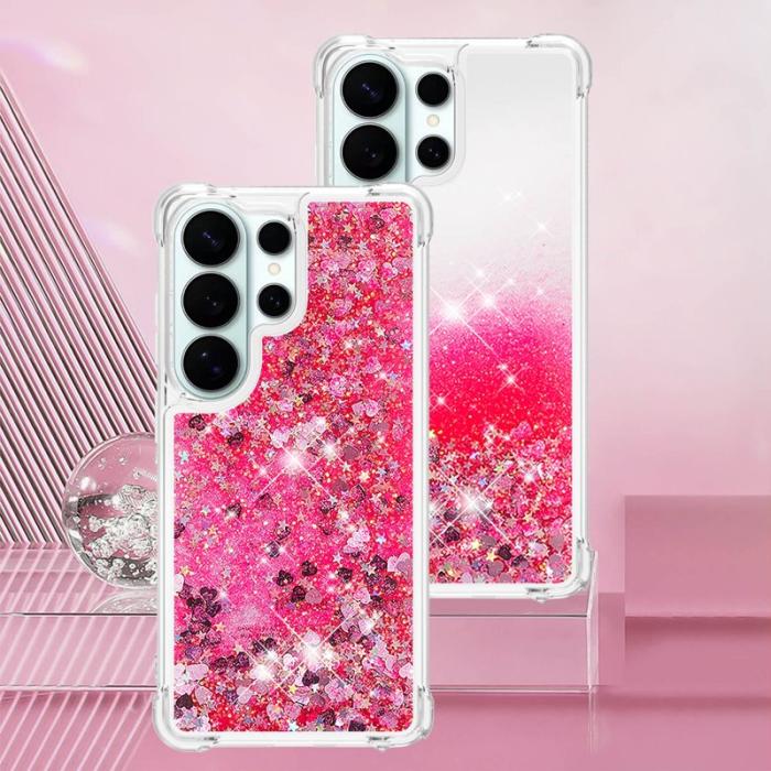 OEM - Mobilskal till Samsung Galaxy S26 Ultra TPU Glittrande Stötskydd Rosa / Hjärtar