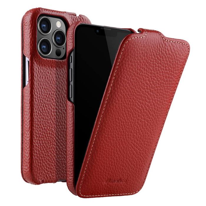 Melkco - MELKCO iPhone 12 Pro Max Vertikalt Flipfodral Äkta Läder + PC Röd