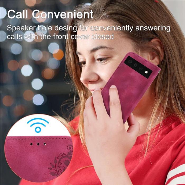 A-One Brand - Google Pixel 7 Pro Plånboksfodral Imprinted Flower - Vinröd