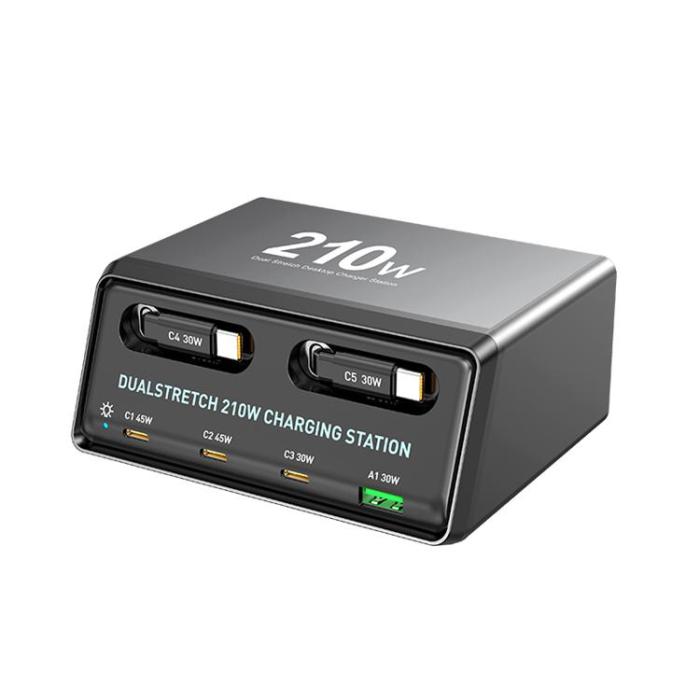 OEM - Bordsladdare 210W GaN USB-A + 3xTyp-C Strömstation WLX-60E