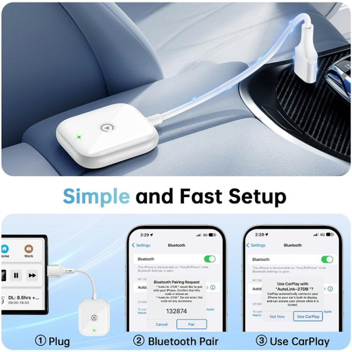 A-One Brand - CarPlay Trådbunden Trådlös Adapter Dongle - Vit