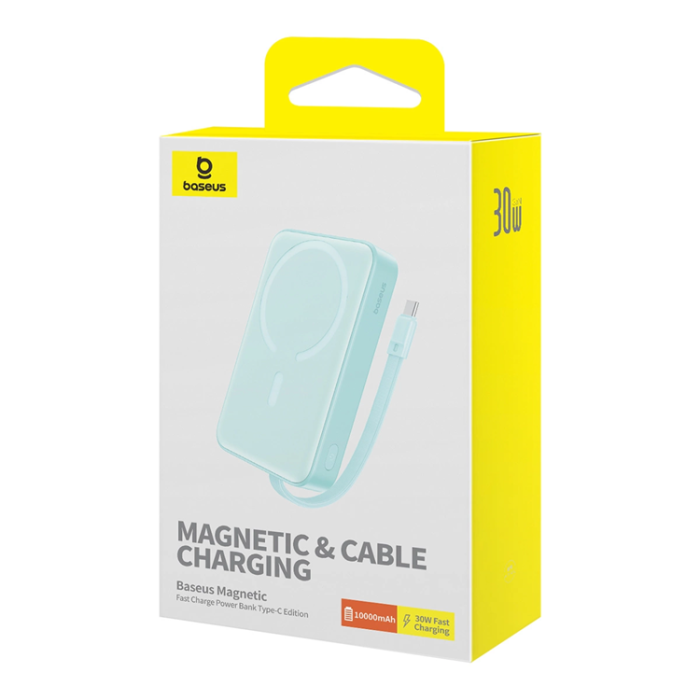 BASEUS - Baseus Magsafe Powerbank 10000mAh 30W Med Built-in USB-C Kabel - Blå
