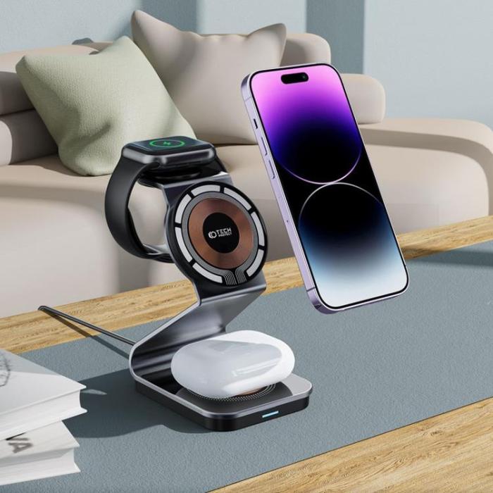 Tech-Protect - Tech-Protect 3-in-1 Trådlös laddare iPhone, Apple Watch, AirPods - Svart