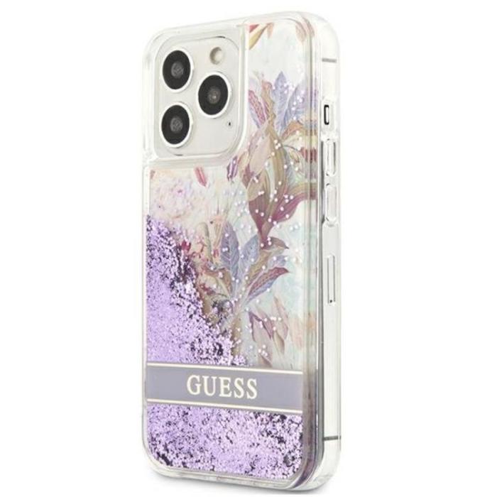 UTGATT1 - Guess iPhone 13 Pro/13 Skal Flower Liquid Glitter - Lila