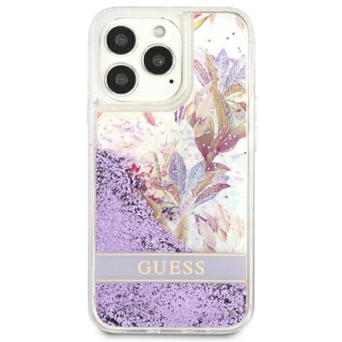 UTGATT1 - Guess iPhone 13 Pro/13 Skal Flower Liquid Glitter - Lila