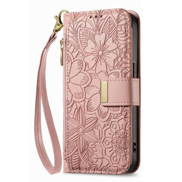 OEM - Mobilfodral för Samsung Galaxy S26 Plus Blommönster Flera kort - Rosa