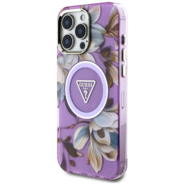 Guess - Guess iPhone 16 Pro Max Mobilskal Magsafe Glitter Flowers - Lila