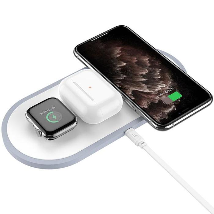 Hoco - Hoco 3in1 Trådlös Snabbladdare Apple Watch, iPhone, Airpods - Vit