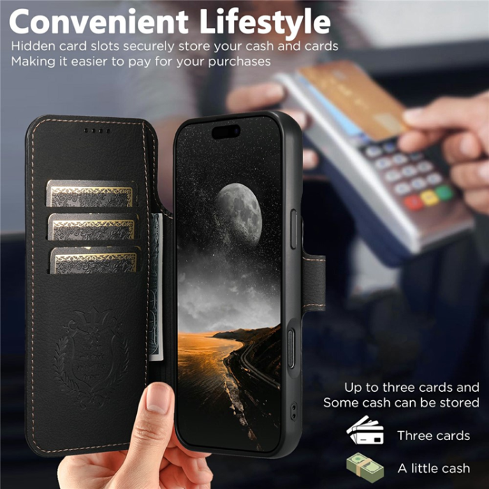 SUTENI - SUTENI iPhone 17 Pro Max Plånboksfodral Detachable Q-05 - Svart