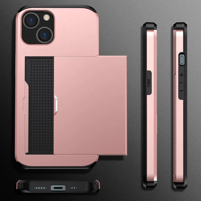 Taltech - iPhone 15 Plus Mobilskal Korthållare - Rosaguld
