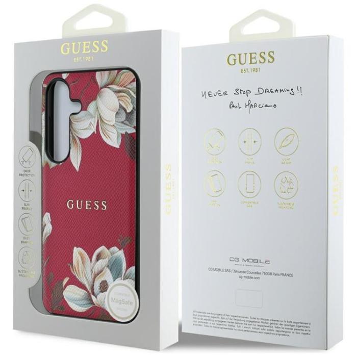 Guess - Guess Mobilskal till Galaxy S25 MagSafe Grained Printed Flower - Fuchsia