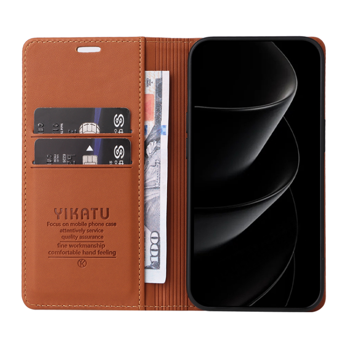 YIKATU - Yikatu iPhone 17 Pro Max Plånboksfodral Magnetic Closure - Brun