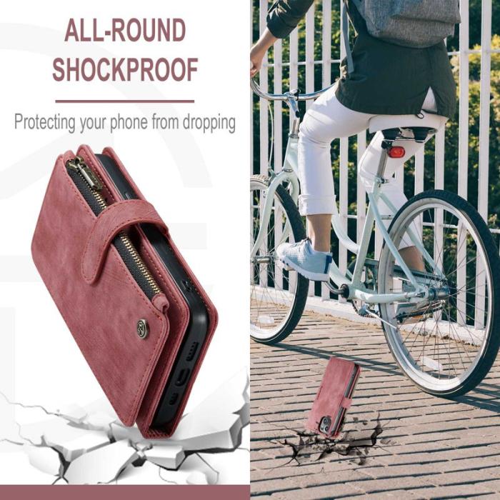 Caseme - CASEME C30 Plånboksfodral för iPhone 14 Plus med Rem Röd Konstläder