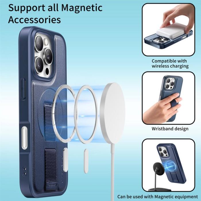 CASENEO - CASENEO iPhone 16 Pro Fodral - Magnetiskt KonstLäder + PC - Blå