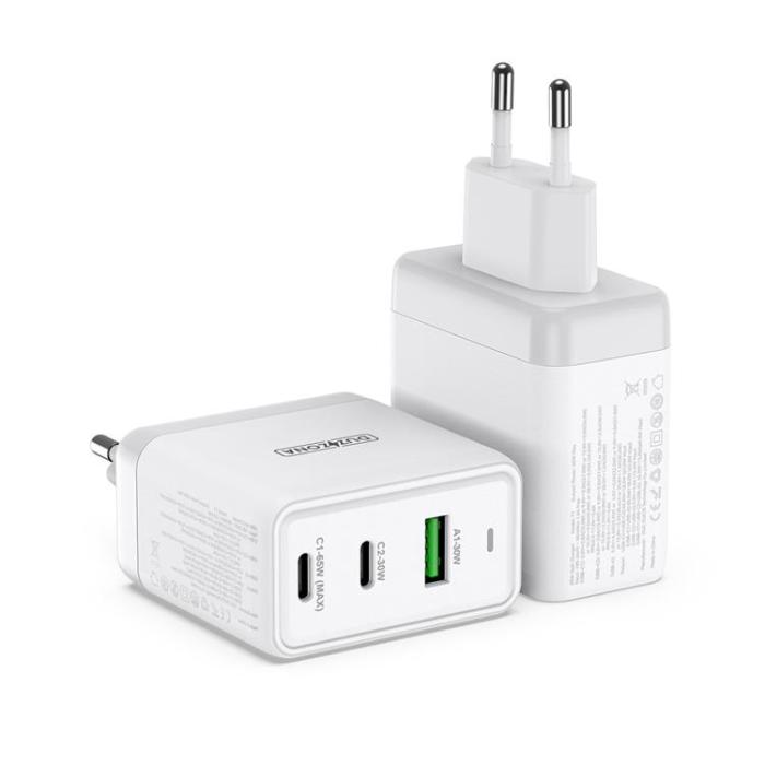 UTGATT1 - Duzzona GaN Väggladdare 65W USB Till 2 x Typ-C - Vit