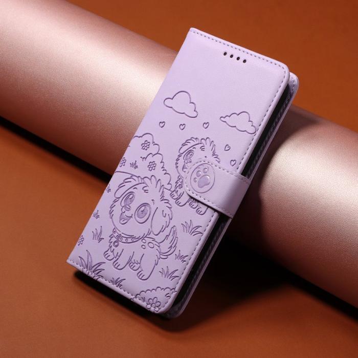 OEM - Mobilskal till Samsung Galaxy S26 Ultra RFID-Skydd KonstLäder Hundmönster - Lila