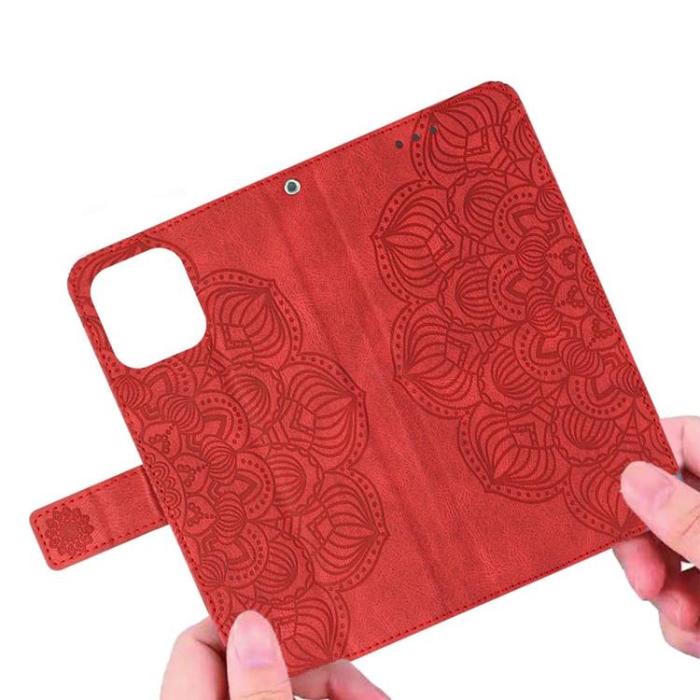 OEM - iPhone 14 Pro Plånboksfodral Mandala Flower - Röd