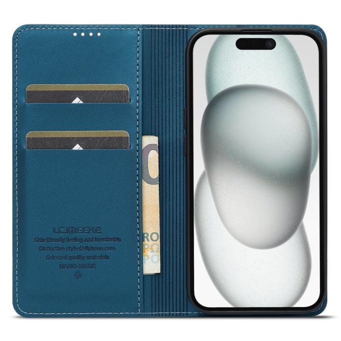 LC.imeeke - LC.IMEEKE L1 Series iPhone 15 Plånboksfodral Konstläder - Blå