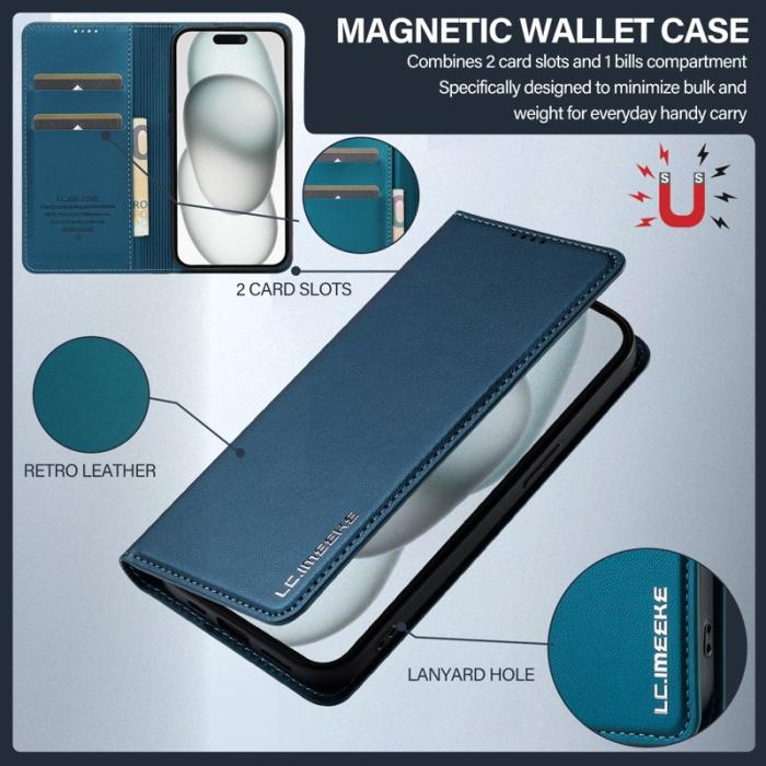 LC.imeeke - LC.IMEEKE L1 Series iPhone 15 Plånboksfodral Konstläder - Blå