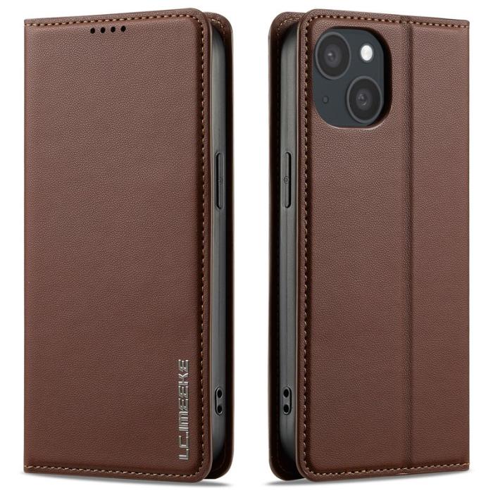 LC.imeeke - LC.IMEEKE L1 Series iPhone 15 Plånboksfodral Konstläder - Brun