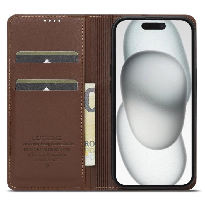 LC.imeeke - LC.IMEEKE L1 Series iPhone 15 Plånboksfodral Konstläder - Brun