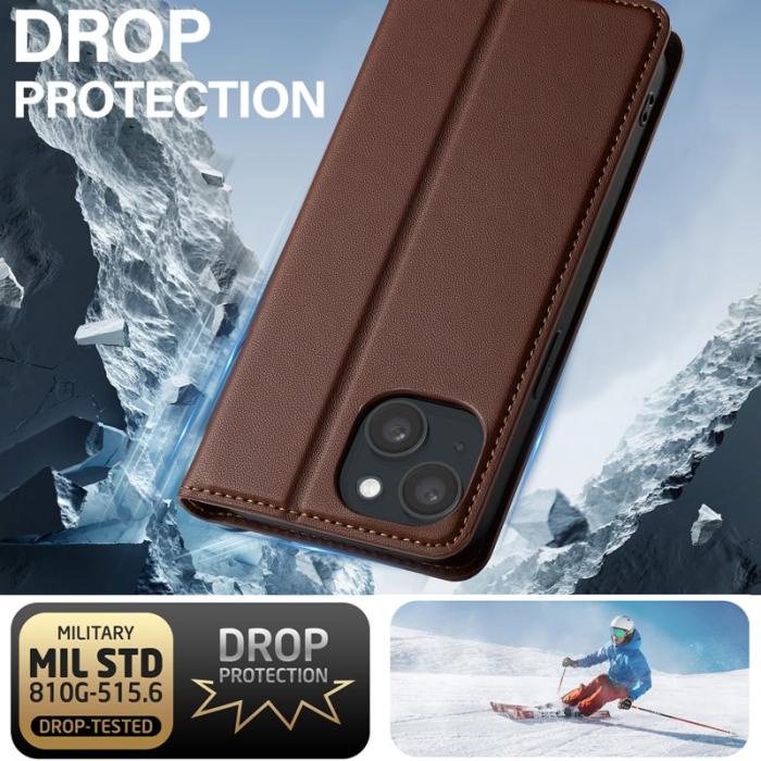 LC.imeeke - LC.IMEEKE L1 Series iPhone 15 Plånboksfodral Konstläder - Brun